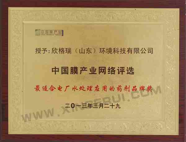 最适合电厂水处理应用药剂品牌奖