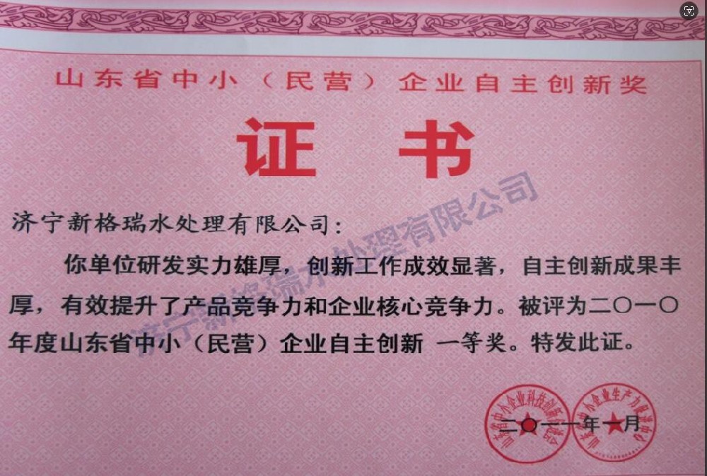山东省中小（民营）企业自主创新一等奖